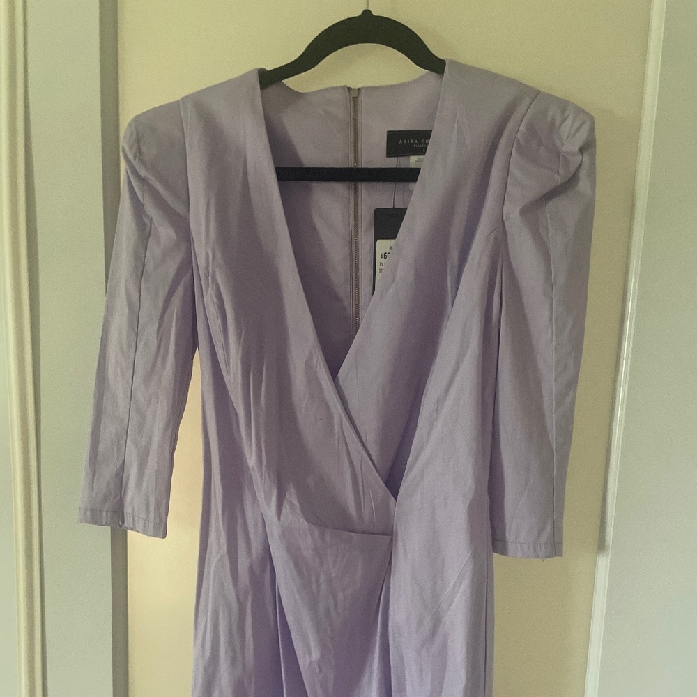 Purple Akira 3/4 sleeve padded shoulder mini dress